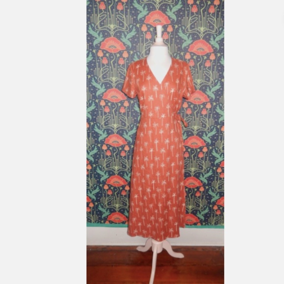 Marine Layer Emlyn Terracotta Palm Print Wrap Dress Nwt M - Picture 2 of 7
